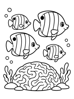 Free printable Striped Butterflyfish Over Brain Coral coloring page