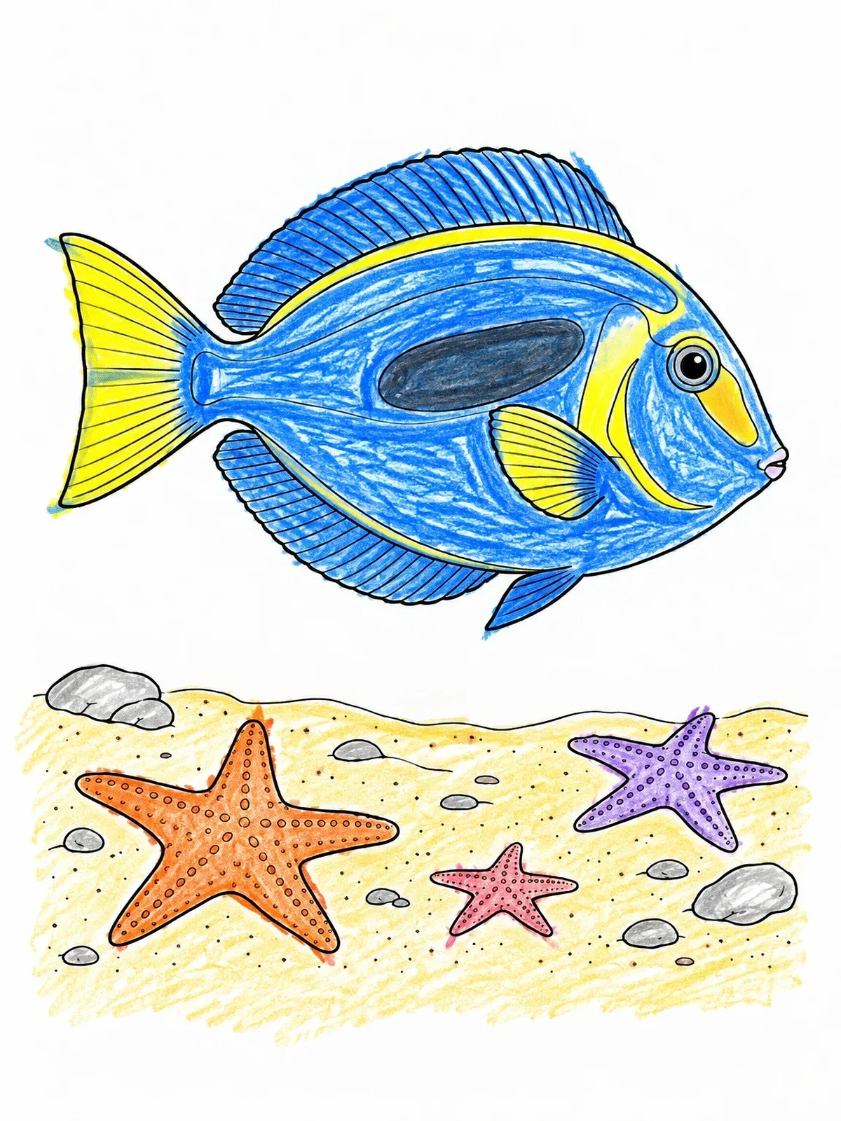 Colored example of the Surgeonfish Above Sandy Ocean Floor coloring page