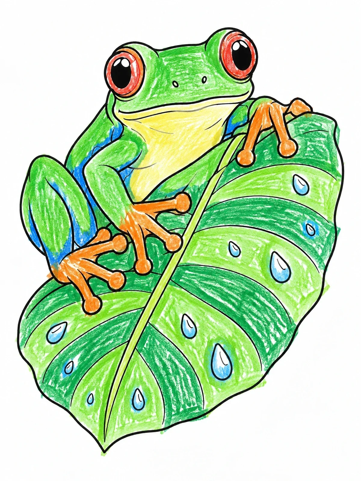 Colored example of the Tree Frog On Rainforest Leaf coloring page