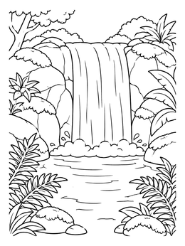 Free printable Tropical Waterfall Jungle Lagoon coloring page