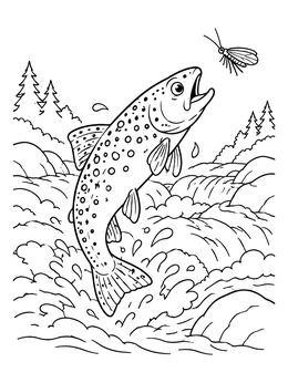 Free printable Trout Leaping For A Fly coloring page