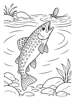 Free printable Trout Leaping For A Mayfly coloring page