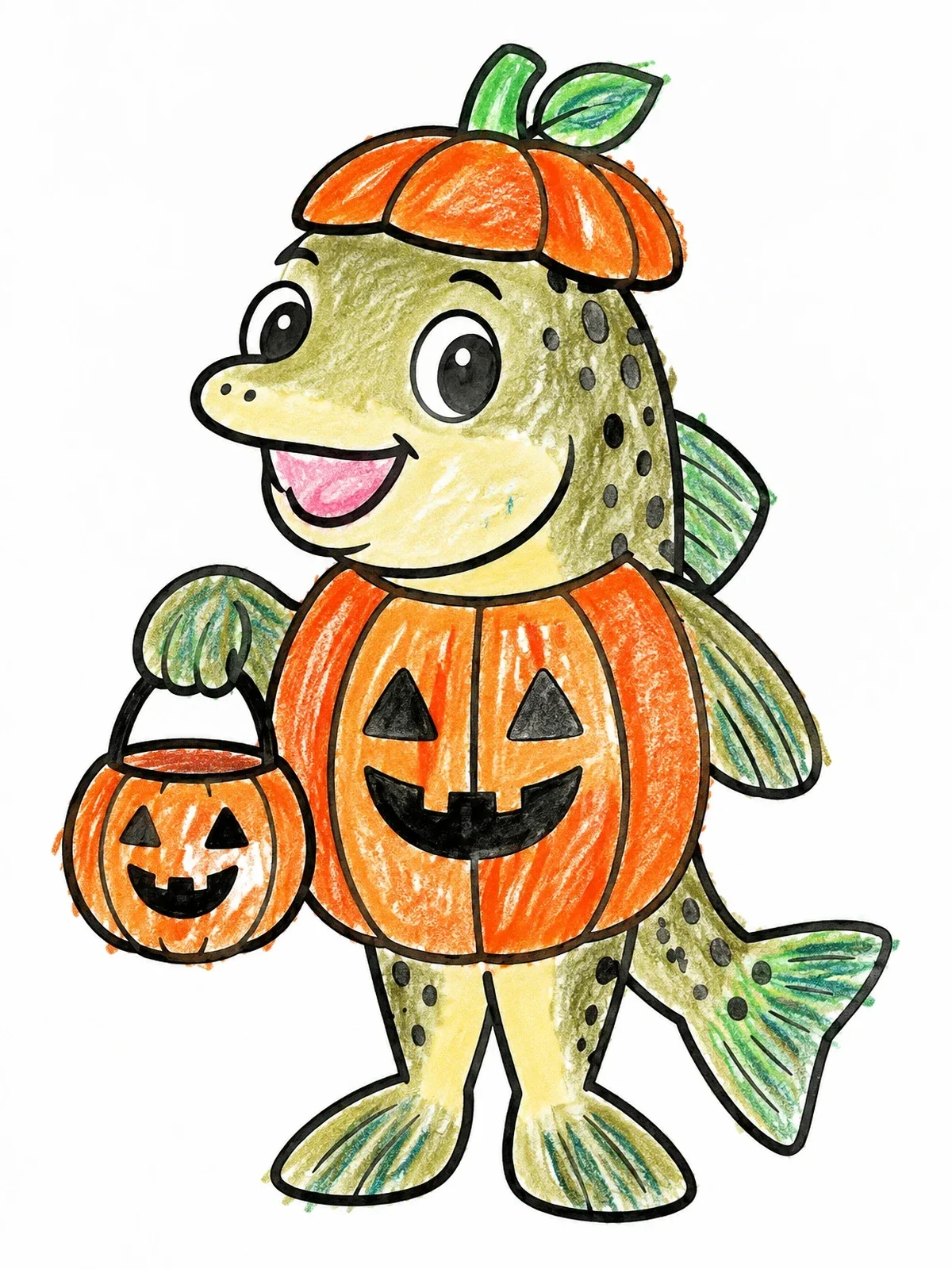 Colored example of the Trout In Pumpkin Halloween Costume coloring page