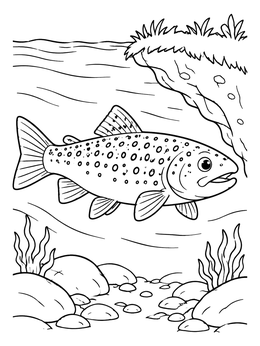 Free printable Trout Swimming Near Riverbank coloring page