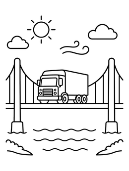 Free printable Semi Truck On Suspension Bridge coloring page