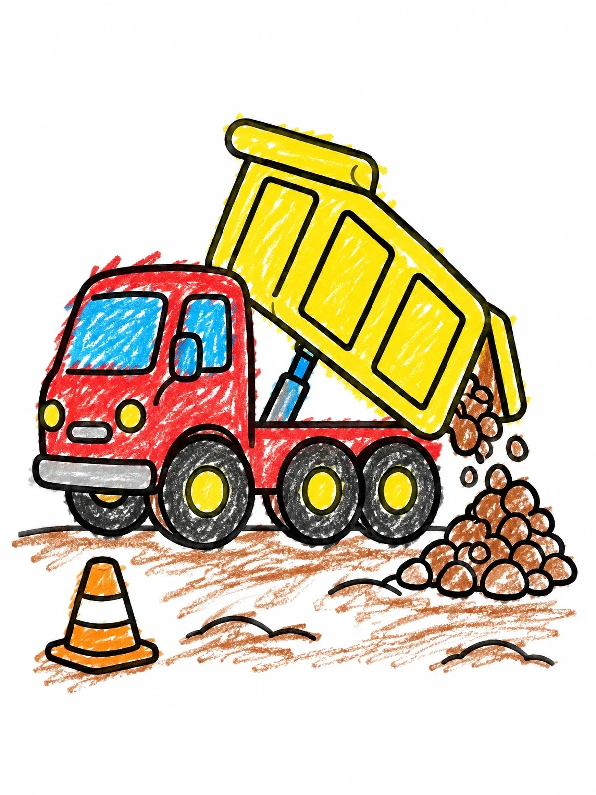 Colored example of the Dump Truck Unloading Rocks coloring page