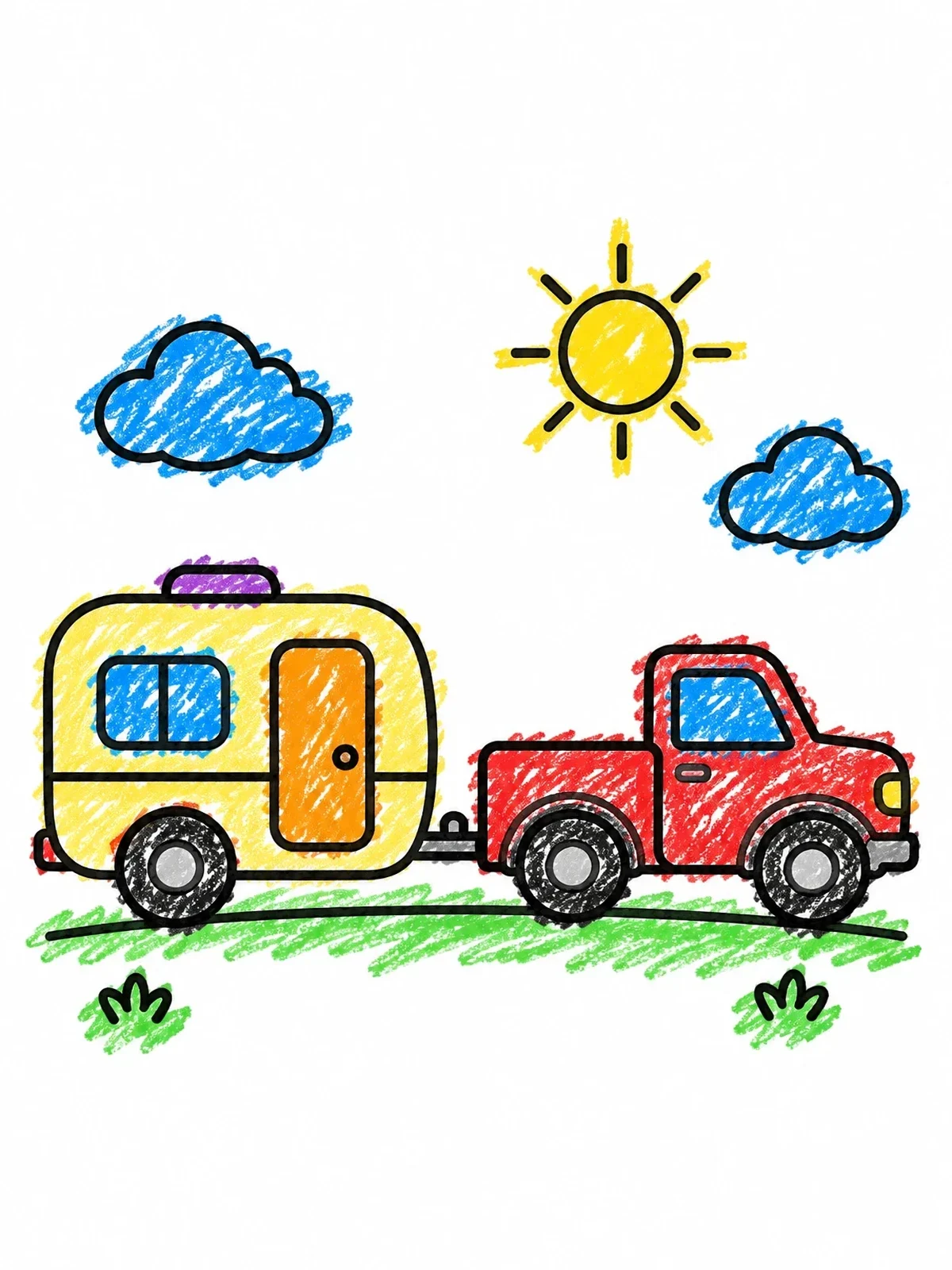 Colored example of the Truck Towing A Small Camper coloring page