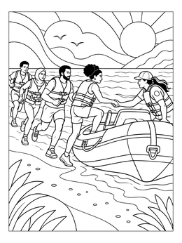 Free printable Beach Emergency Rescue Boat Evacuation coloring page