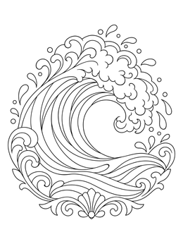 Free printable Ornamental Ocean Crest Wave coloring page