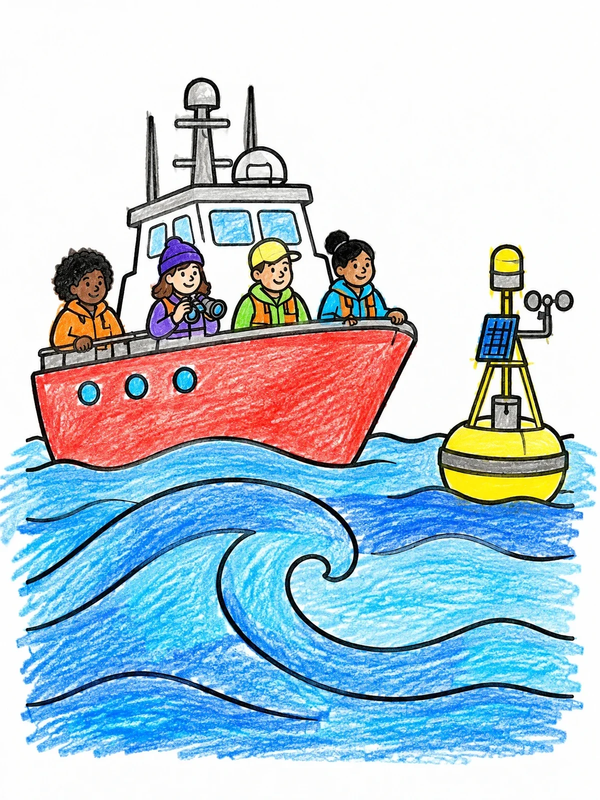 Colored example of the Research Vessel And Ocean Buoy coloring page
