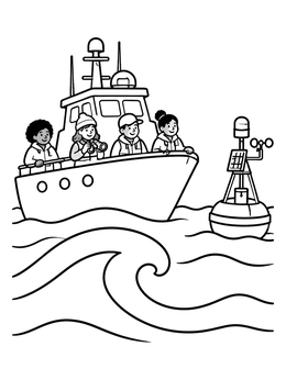 Free printable Research Vessel And Ocean Buoy coloring page