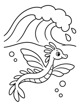 Free printable Sea Dragon Beneath A Tidal Wave coloring page