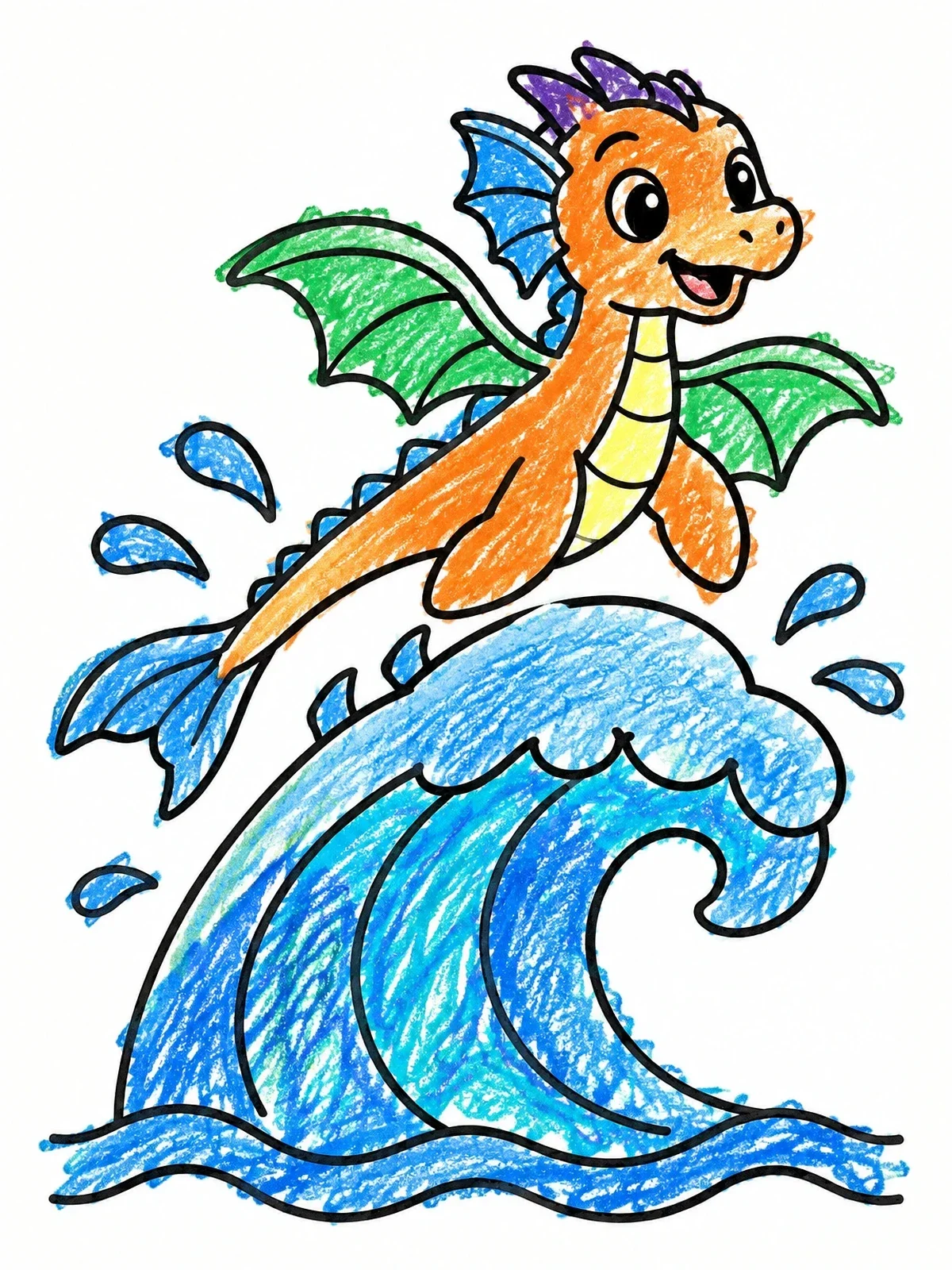 Colored example of the Sea Dragon Leaping Over Wave coloring page