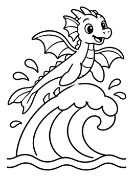 Free printable Sea Dragon Leaping Over Wave coloring page