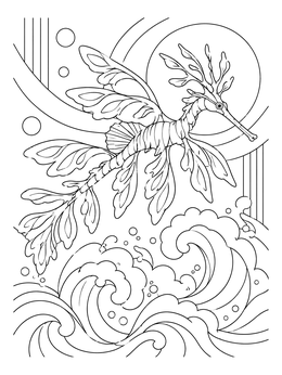 Free printable Sea Dragon Above Rolling Ocean Waves coloring page