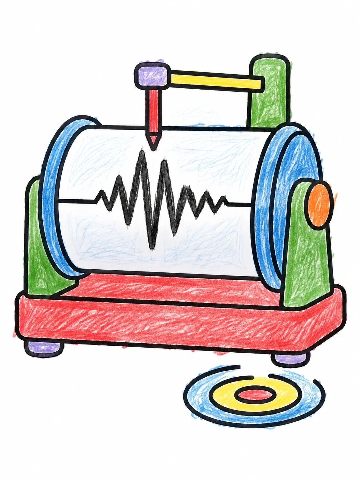 Colored example of the Seismograph Machine With Earthquake Waves coloring page