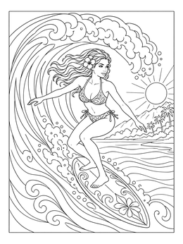 Free printable Surfer Riding A Giant Wave coloring page
