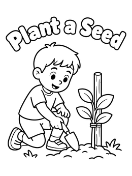 Free printable Boy Planting A Young Sapling coloring page