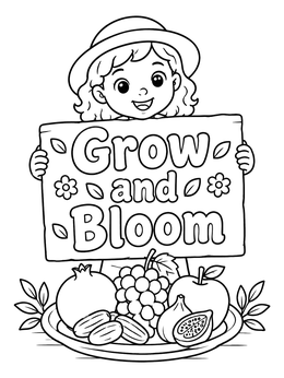 Free printable Child Holding Sign With Fruit Platter coloring page