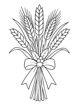 A decorative wheat sheaf bundle tied with a bow in a tu bishvat coloring page.