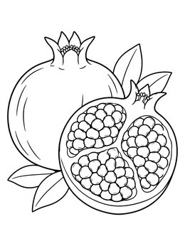 Free printable Whole And Sliced Pomegranate coloring page