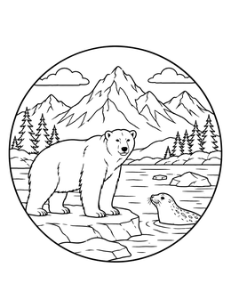 Free printable Polar Bear And Seal Arctic Badge coloring page