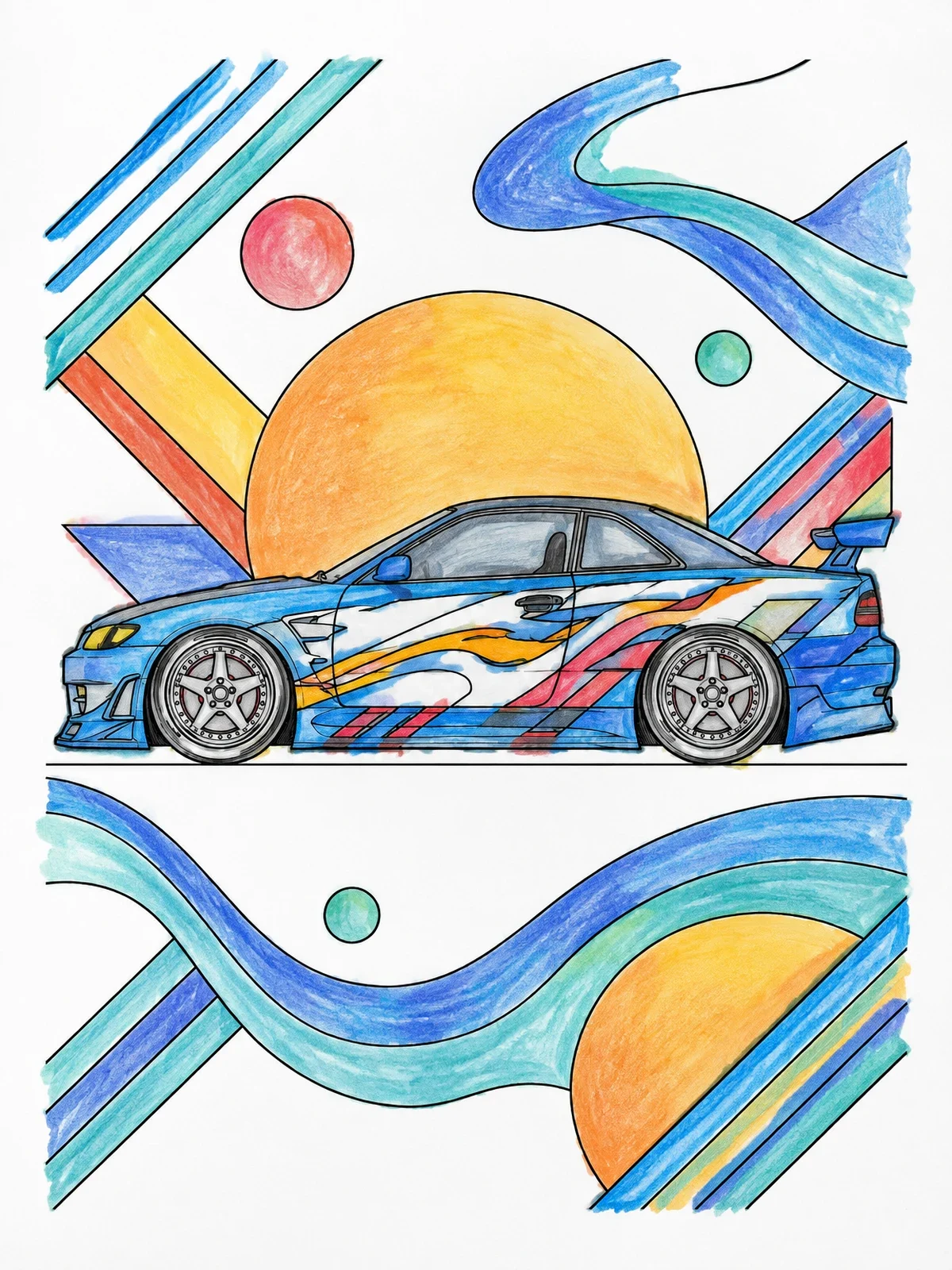 Colored example of the Tuned Drift Car With Livery coloring page