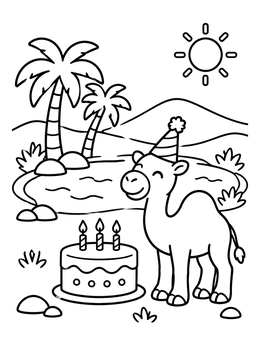 Free printable Camel Birthday Party In Desert Oasis coloring page