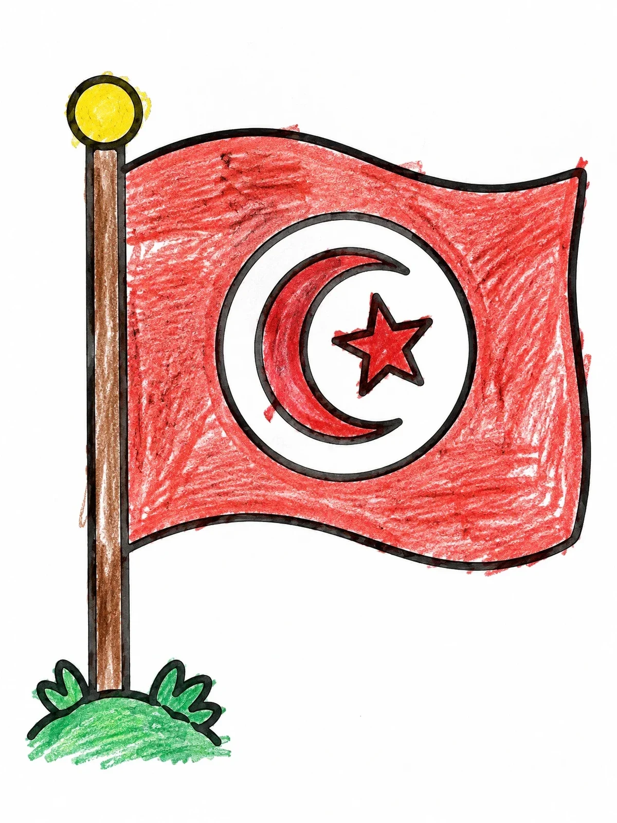 Colored example of the Flag Of Tunisia On Pole coloring page