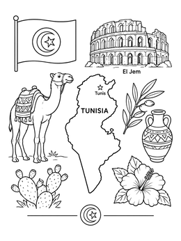 Free printable Tunisia Map And Landmarks Collection coloring page