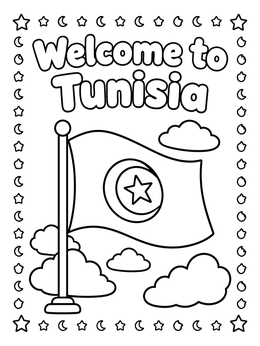 Free printable Welcome To Tunisia Flag And Clouds coloring page