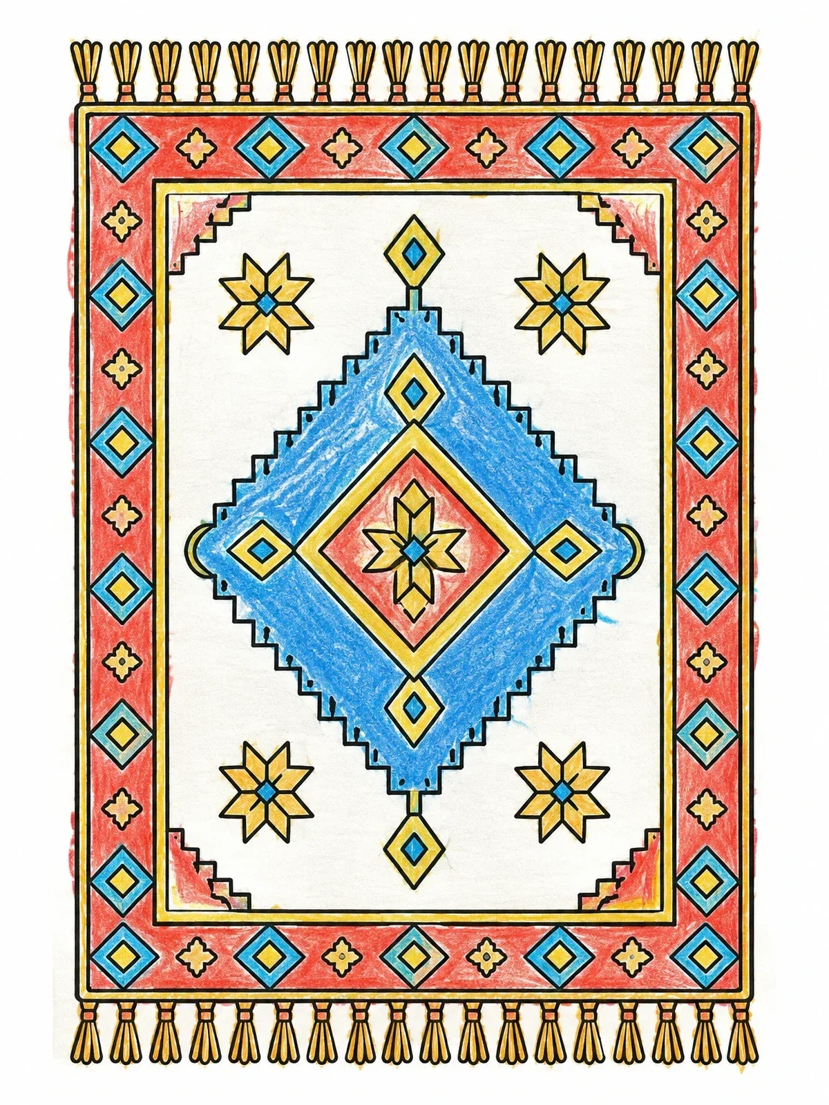 Colored example of the Traditional Tunisian Handwoven Rug coloring page