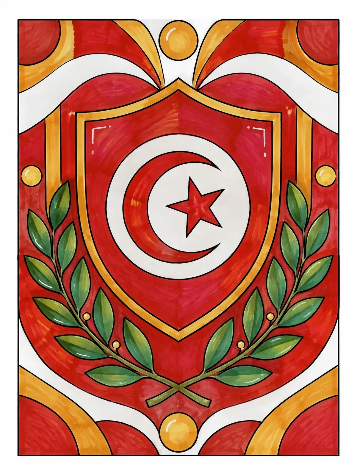 Colored example of the Tunisian Emblem With Laurel Wreath coloring page