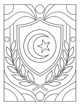 A decorative shield featuring the crescent and star motif in this tunisia coloring page.