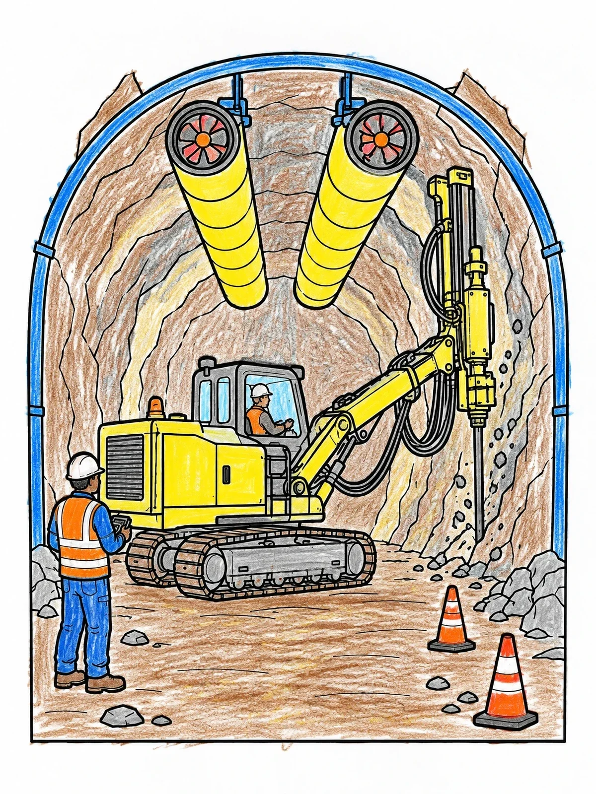 Colored example of the Tunnel Drilling Rig At Work coloring page