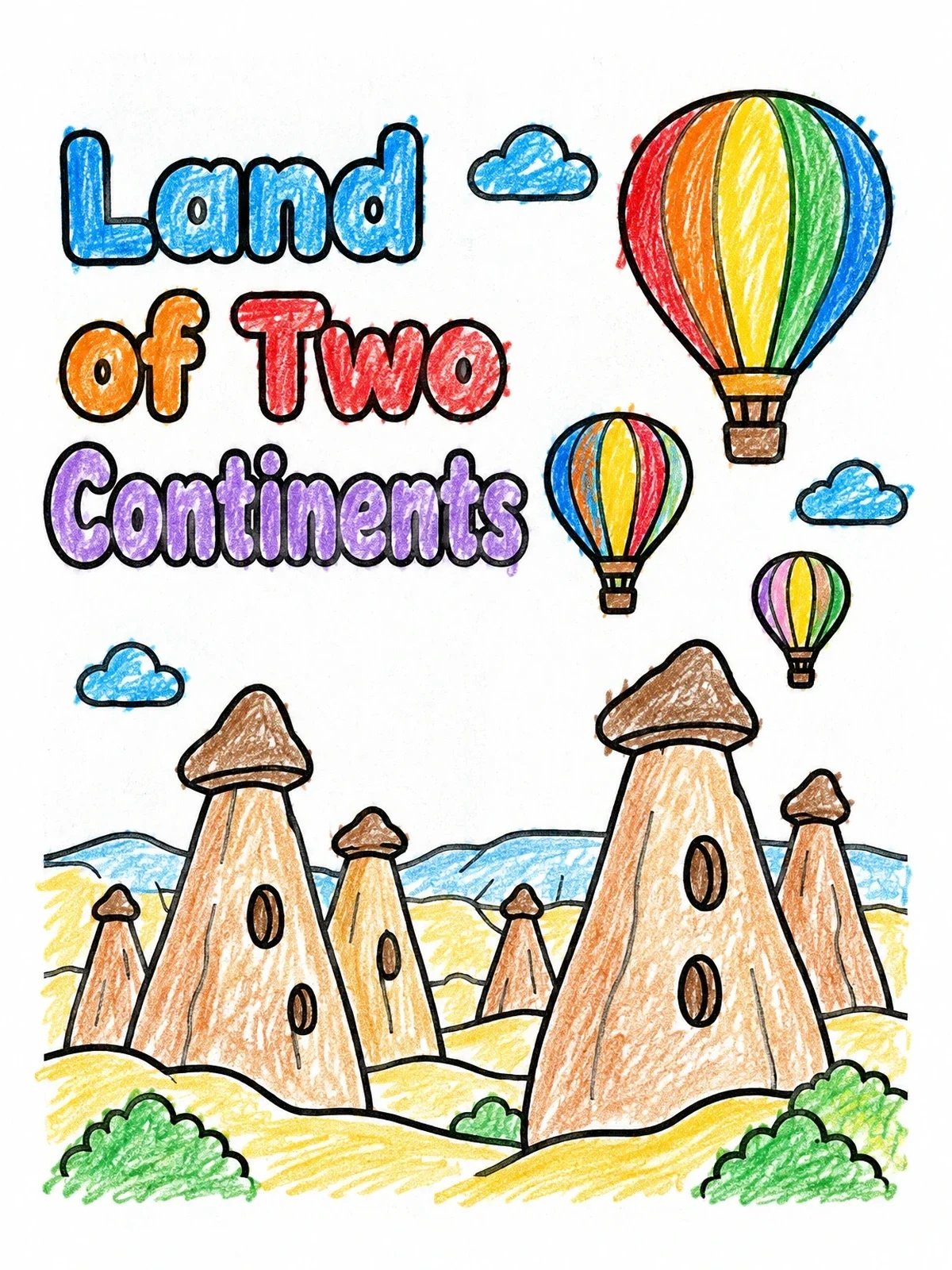 Colored example of the Cappadocia Hot Air Balloons Over Fairy Chimneys coloring page