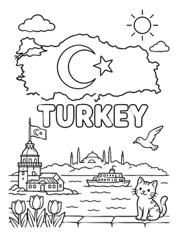 Free printable Turkey Map And Istanbul Waterfront coloring page