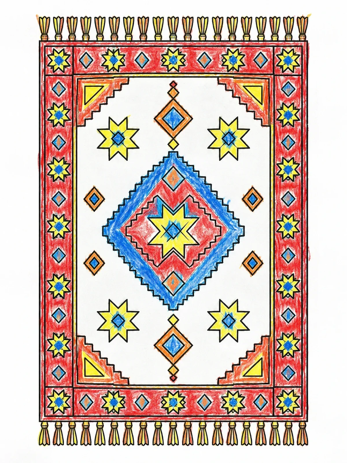 Colored example of the Traditional Turkish Kilim Carpet Pattern coloring page