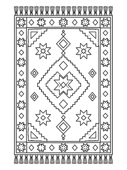 Geometric patterns on a classic rug in this turkey country coloring page.