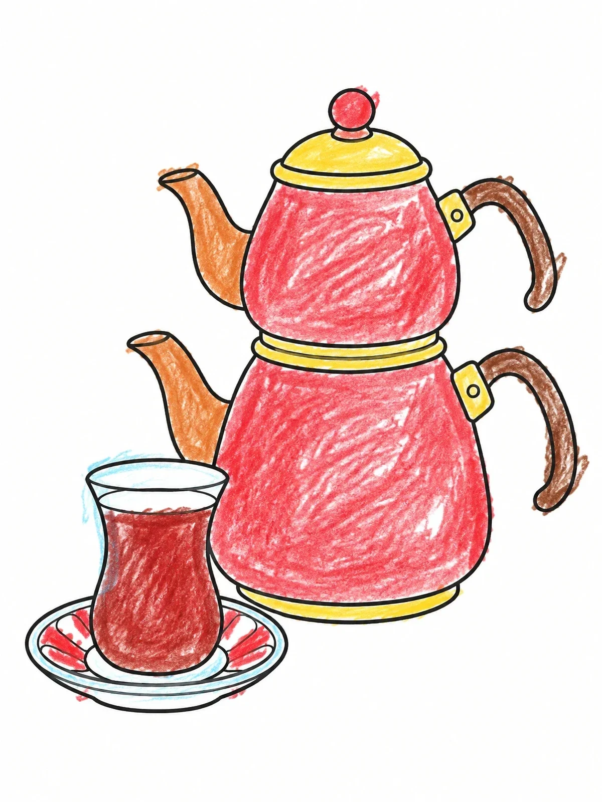 Colored example of the Traditional Turkish Tea Set coloring page
