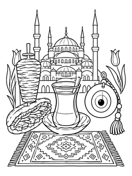 Free printable Turkish Cultural Symbols Collage coloring page