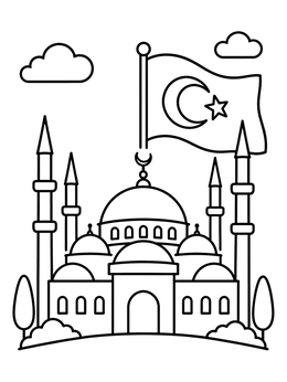 Free printable Turkish Mosque And Flag coloring page