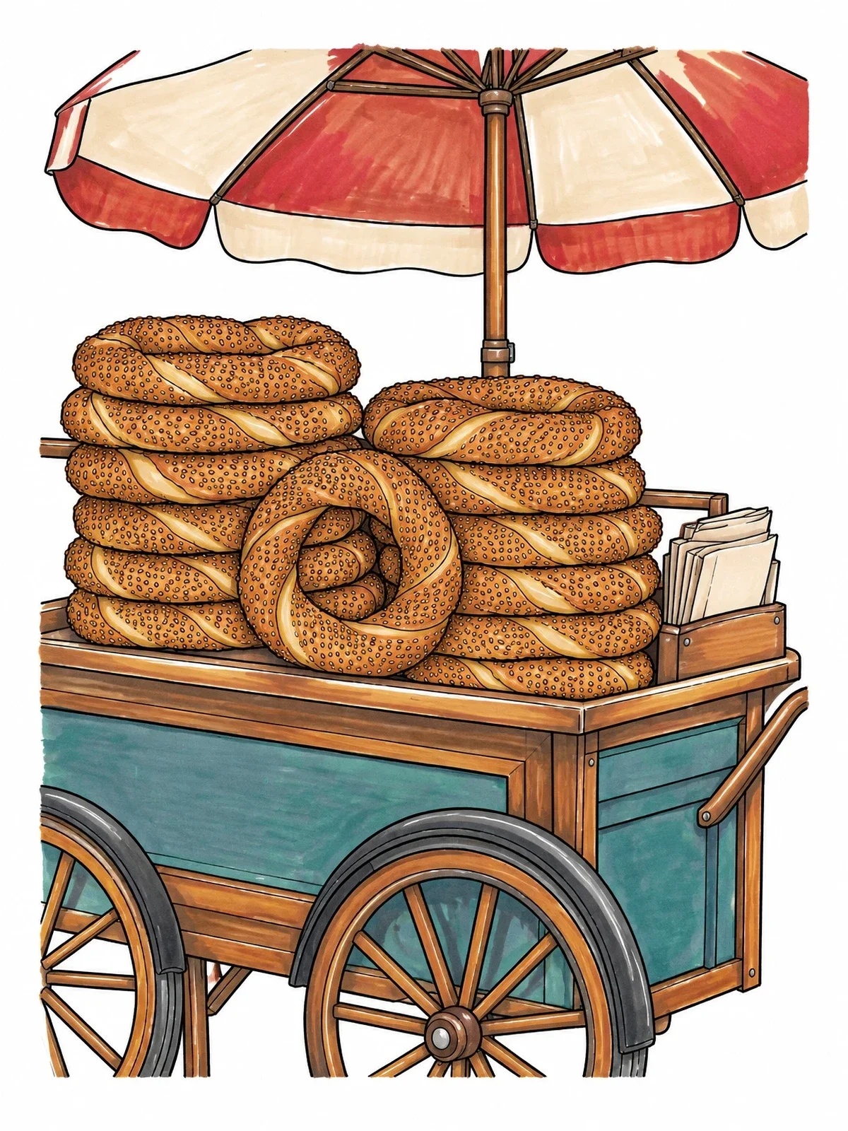 Colored example of the Traditional Simit Street Vendor Cart coloring page