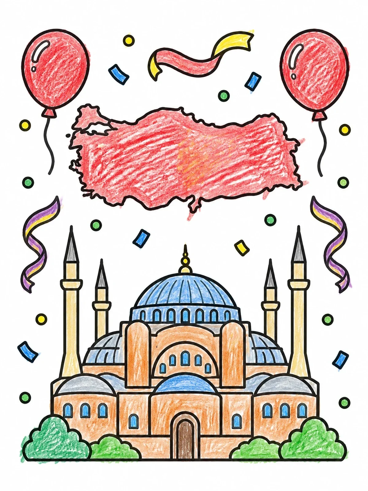 Colored example of the Hagia Sophia And Turkey Map Celebration coloring page