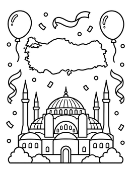 Free printable Hagia Sophia And Turkey Map Celebration coloring page
