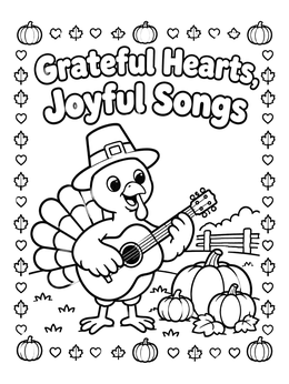 Free printable Singing Turkey Playing Acoustic Guitar coloring page