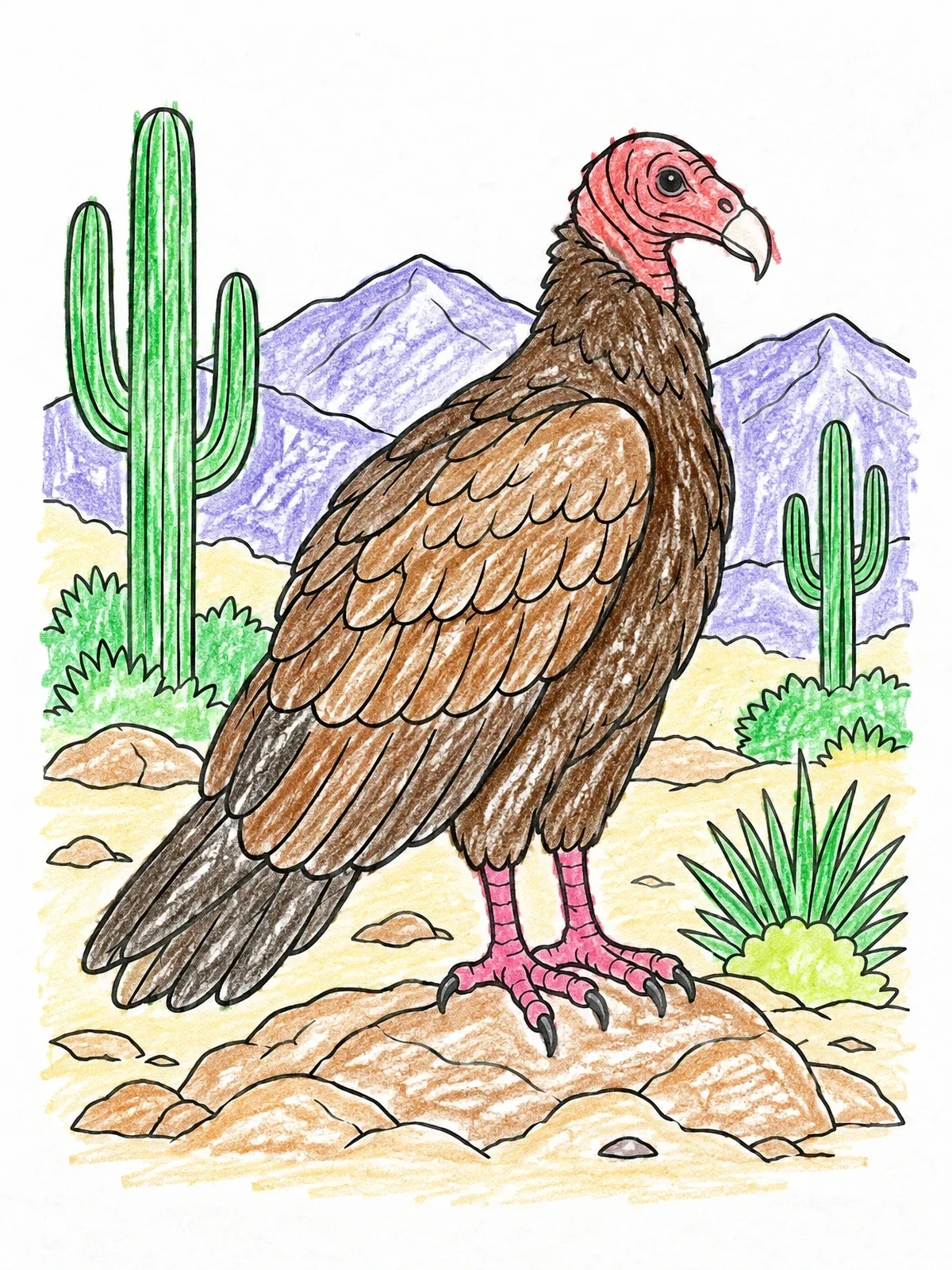 Colored example of the Turkey Vulture In The Desert coloring page