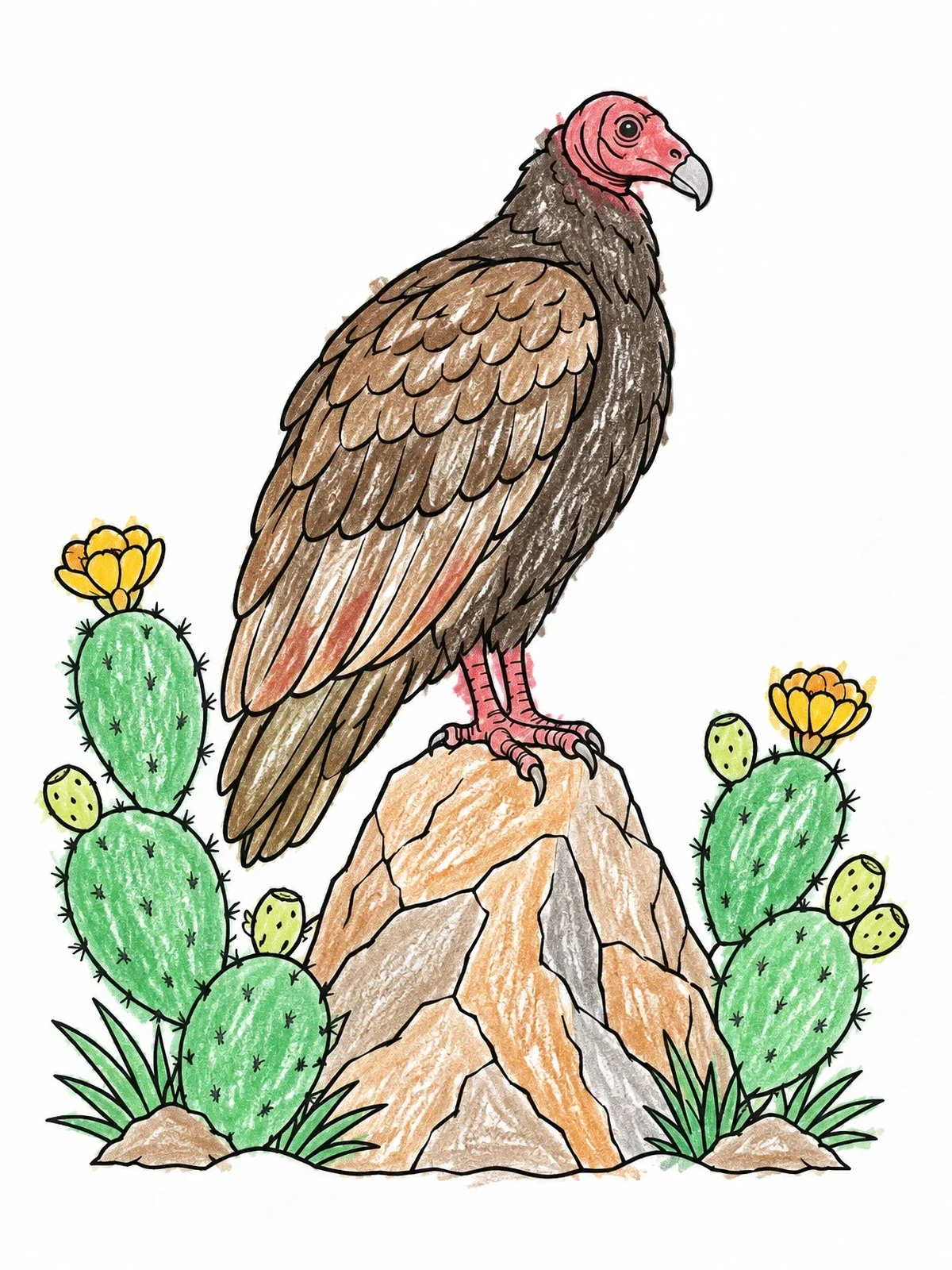 Colored example of the Turkey Vulture On Desert Rock coloring page