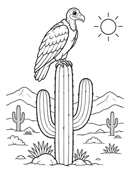 Free printable Turkey Vulture On Desert Saguaro coloring page