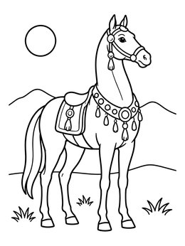 Free printable Akhal Teke Horse With Traditional Harness coloring page